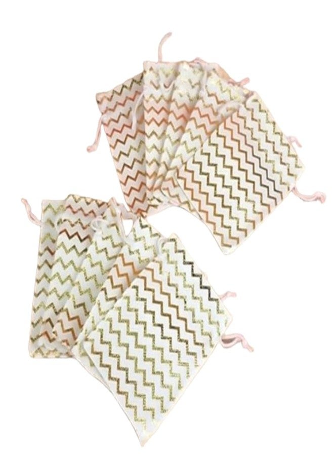 VELEXE Jute Bag with White Zigzag Design - Pack of 10 | 10 * 15CM | Eco-Friendly, Reusable Tote Bag | Stylish, Durable, and Sustainable | Perfect for Shopping & Gifting - Image 2
