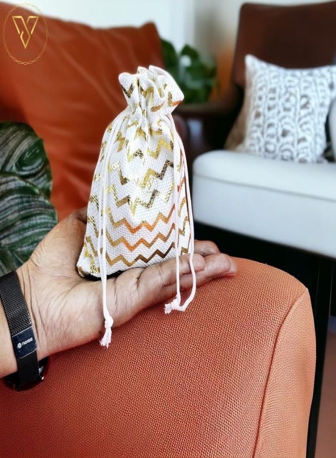 VELEXE Jute Bag with White Zigzag Design - Pack of 10 | 10 * 15CM | Eco-Friendly, Reusable Tote Bag | Stylish, Durable, and Sustainable | Perfect for Shopping & Gifting - Image 4