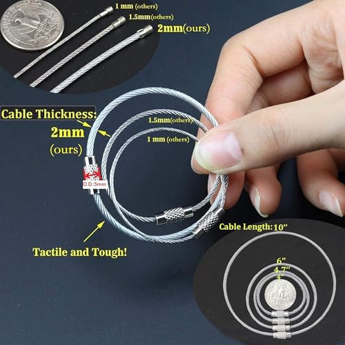 bayite Pack (100) Stainless Steel Wire Keychains Cable, Key Rings, Heavy Duty Luggage Tags Loops Tag Keepers 2mm Twist Barrel (Cable Length: 4.7 inches) - Image 2