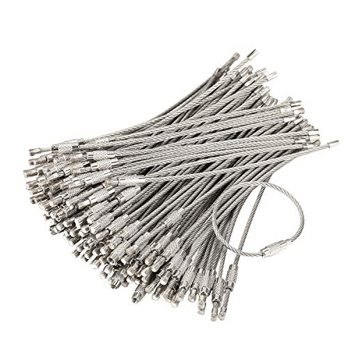 bayite Pack (100) Stainless Steel Wire Keychains Cable, Key Rings, Heavy Duty Luggage Tags Loops Tag Keepers 2mm Twist Barrel (Cable Length: 4.7 inches) - Image 1