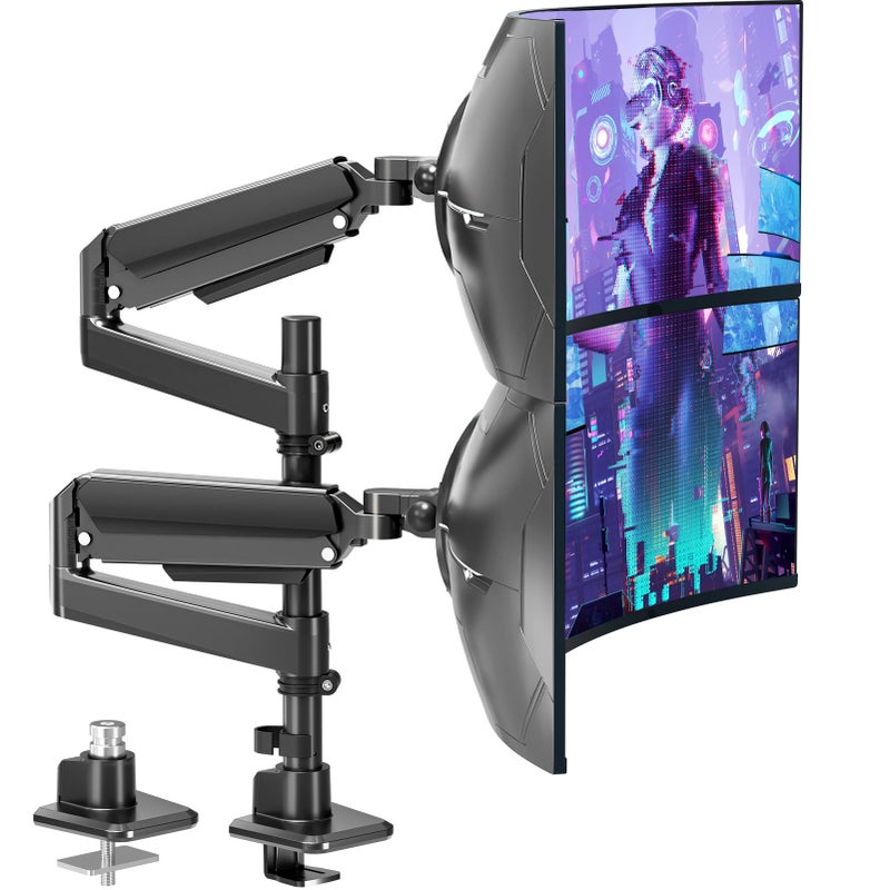 MOUNTUP Dual Monitor Stand Fits 49 45 42 40 39 34 32 Inch Screens, Heavy Duty Dual Monitor Arm Holds 4.4-44 lbs, Vertical Stacked Monitors Mount, Full Motion, Height Adjustable, VESA Mount - Image 1