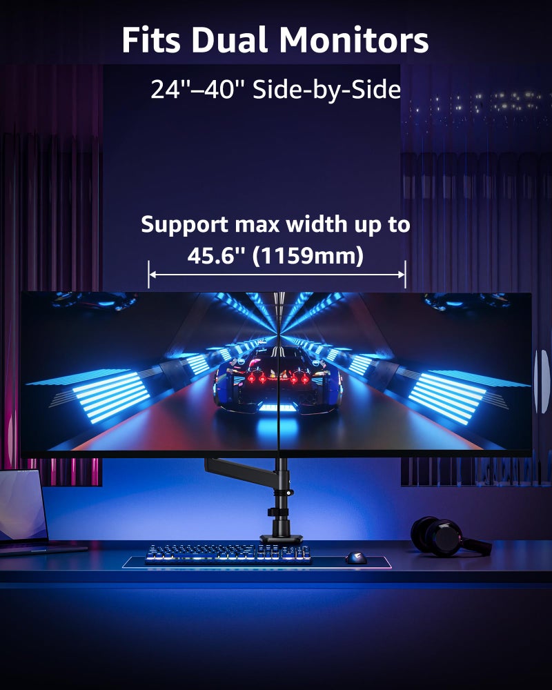 MOUNTUP Dual Monitor Stand Fits 49 45 42 40 39 34 32 Inch Screens, Heavy Duty Dual Monitor Arm Holds 4.4-44 lbs, Vertical Stacked Monitors Mount, Full Motion, Height Adjustable, VESA Mount - Image 4