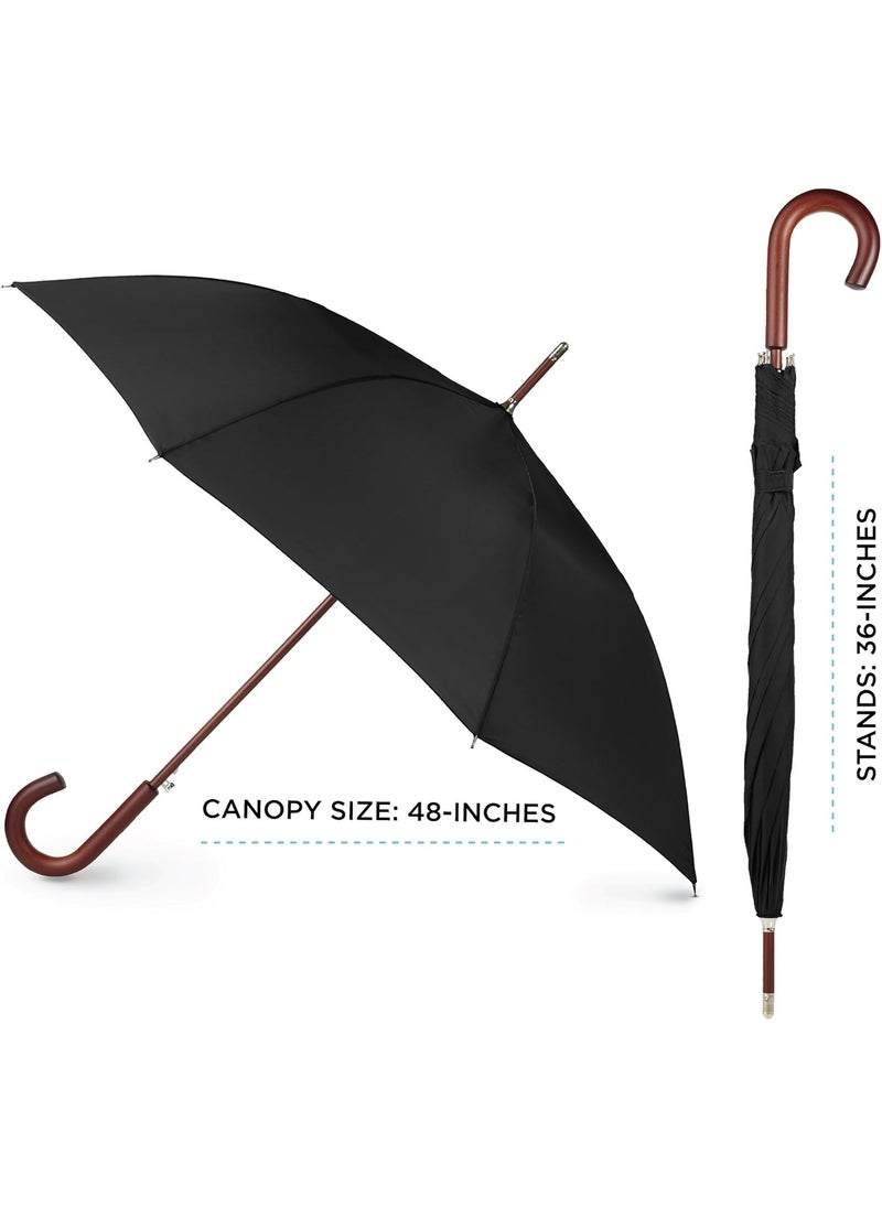 Totes - Totes Eco Auto Open Umbrella Classic Wooden J Stick Handle with Easy Grip  Windproof Rainproof and Durable Canopy Design  Versatile Travel Perfect for Rainy Days - Image 1