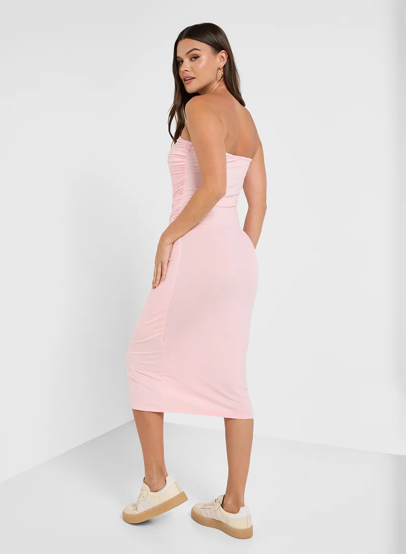 Ginger Basics Ruched Strapless Midi Dress