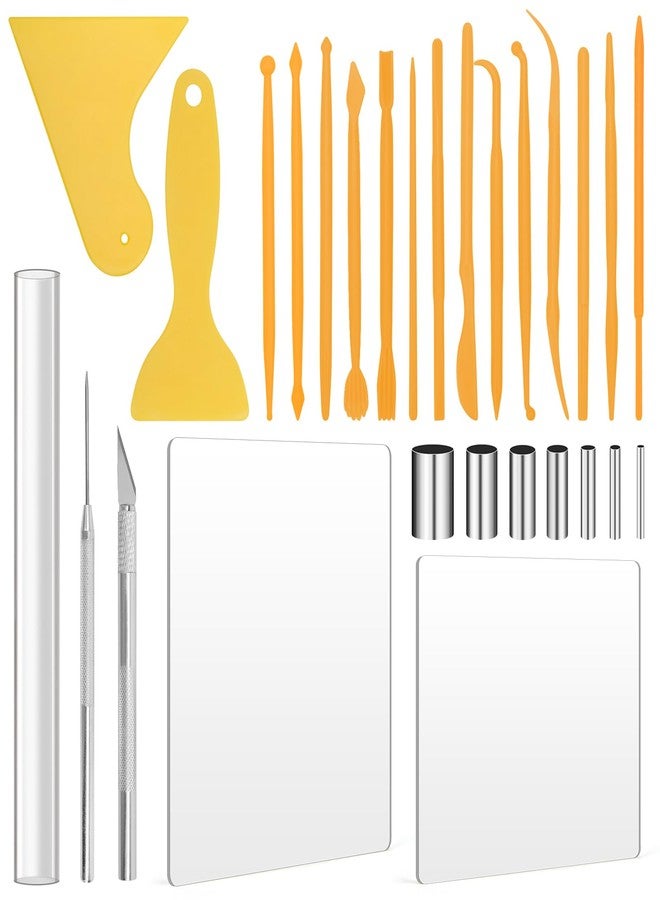 Pletpet Polymer Clay Tools, 28PCS Acrylic Roller for Polymer Clay/ 14P Sculpting Kits/ 7P Shape Cutter/ 2P Sheets/ 2P Scarper/ 1P Needle Detail Shaping - Image 1