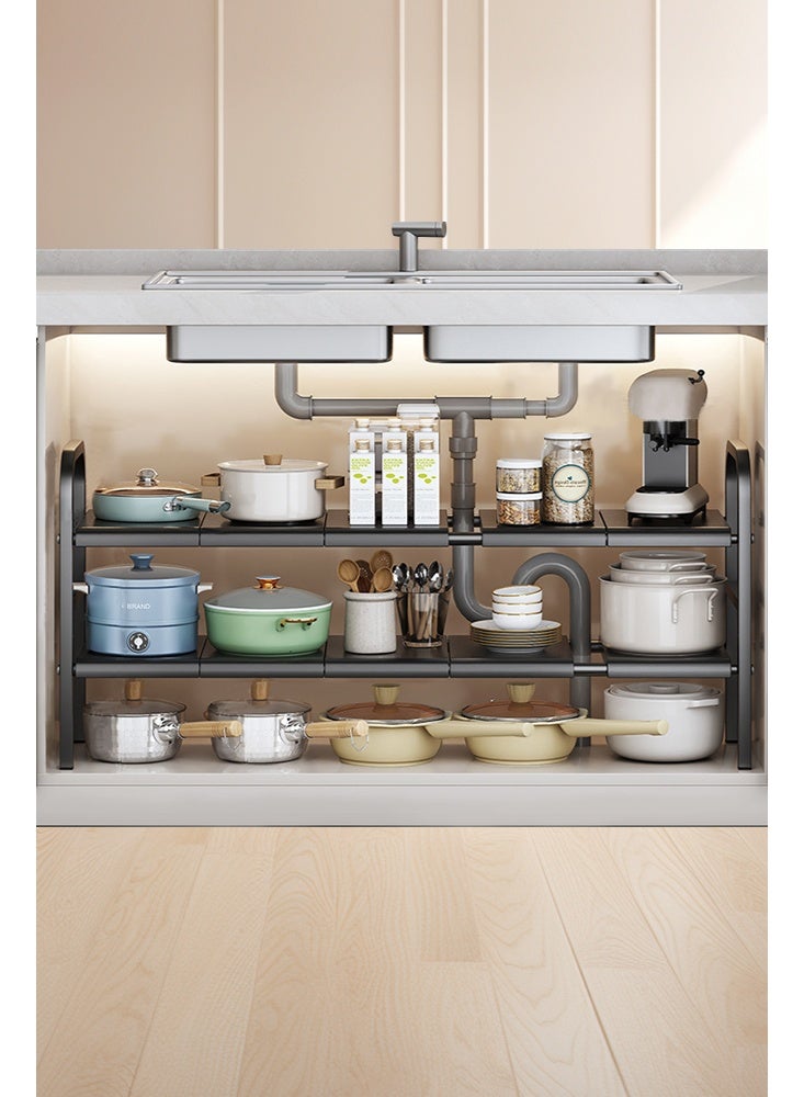 Forthcan Expandable Under Sink Organizer, 2 Tier Storage Rack with 10 Removable Panels, Multi-Purpose Shelf for Kitchen, Bathroom, Cabinet, Wardrobe Closet (Black, 85-88cm Length) - Image 4