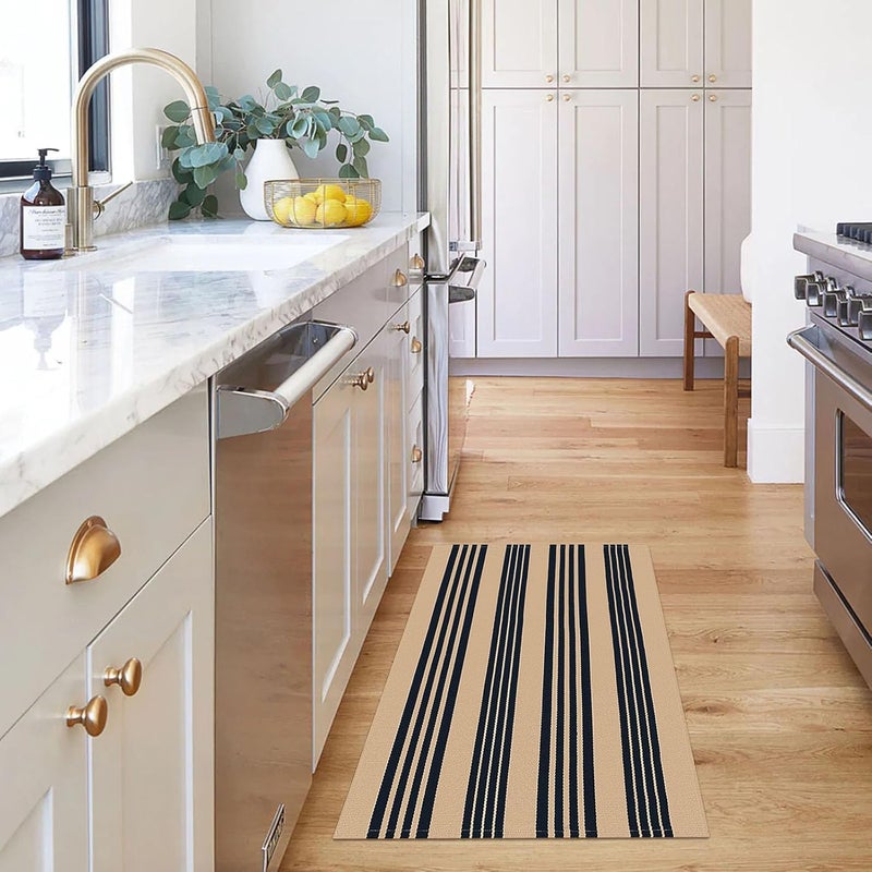 KOZYFLY Striped Front Door Mat 27.5x43 Inches Brown and Black Front Door Rug Cotton Washable Indoor Outdoor Rug Doormats Outdoor Small Striped Area Rugs for Kitchen Entryway Front Porch - Image 2