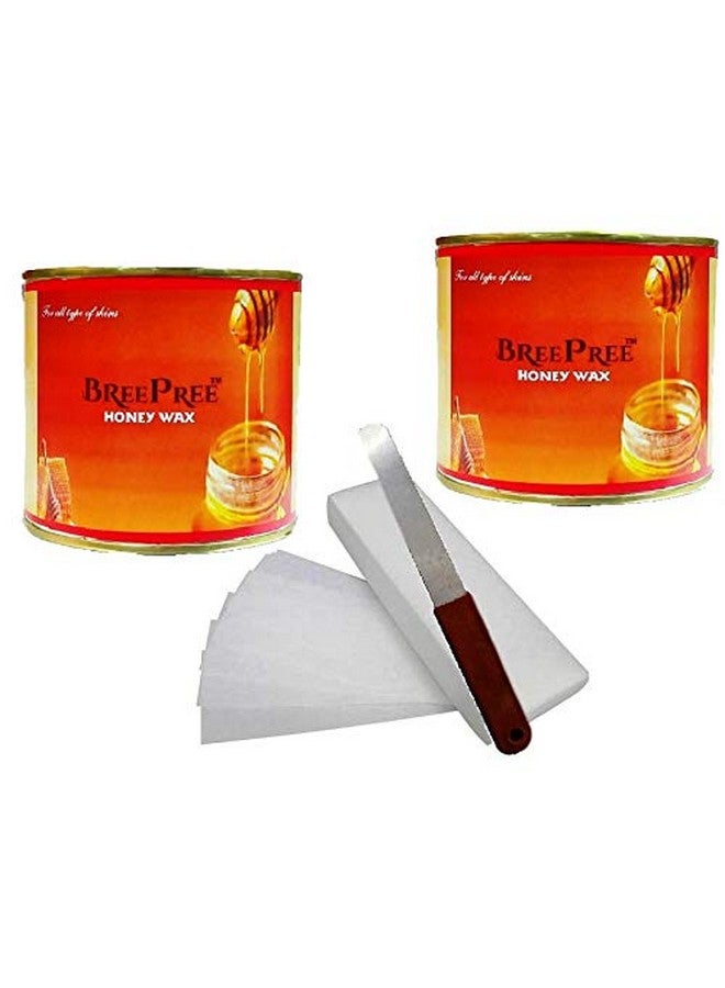 BREEPREE Honey Wax 600gm (2Pcs) + 60 Pcs Waxing Stripes+ 1 Waxing Spatula - Image 1