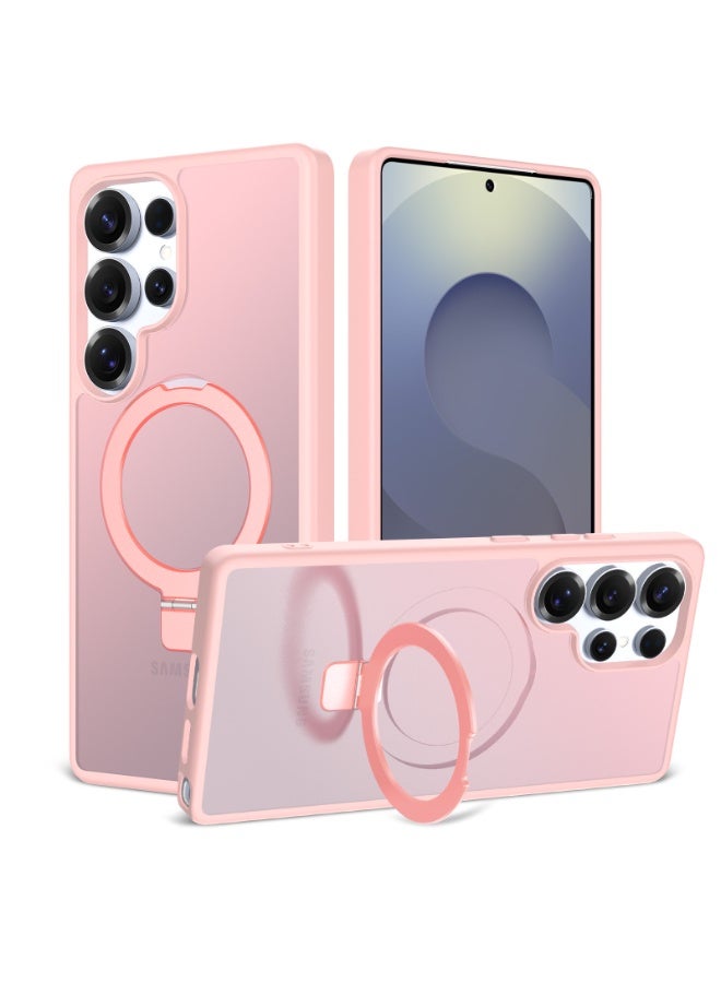إيغوروف متوافق مع حافظات هواتف Samsung S26 Ultra، ويدعم الملحق المغناطيسي MagSafe. حافظة واقية مغناطيسية مزودة بحامل مخفي مدمج. حافظة واقية شبه شفافة غير لامعة ومقاومة للسقوط. حافظة هاتف مقاومة للسقوط من الدرجة العسكرية تغطي الهاتف بالكامل لـ Galaxy S26 Ultra 5G (وردي). - Image 1