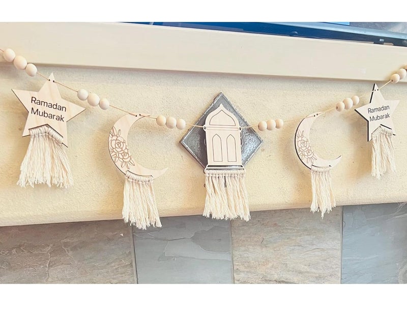 Haoser Ramadan Mubarak macarmae GarlandRamadan Decorations Eid DecorationsRamadan Kareem Wall DecorationRamadan Mubarak Decorations Islamic Festive Home Decor GiftsEid Hanging Decorations - Image 1