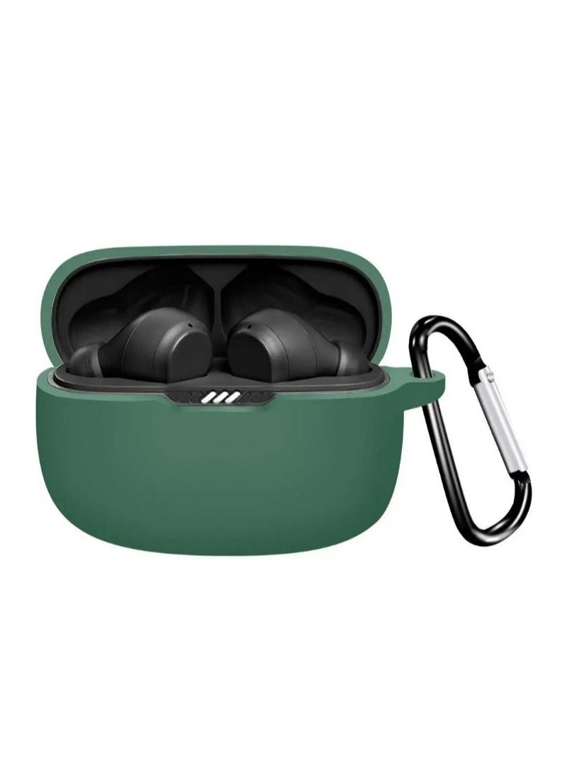 Cover for JBL Tune Beam case Wireless Earbuds Silicone Material Shockproof Unique Portable Protective with Carabiner (Green) - Image 1