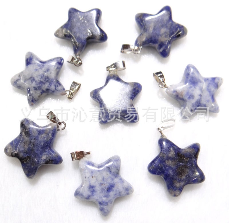 Generic Natural Stone Crystal Agate Pendant Necklace Star Blue Dot 