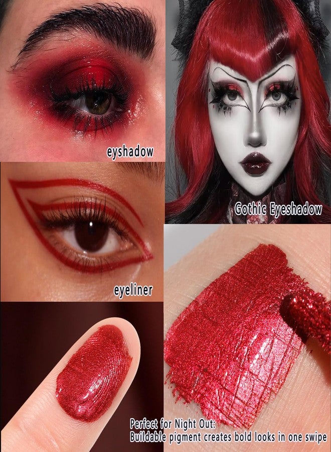 La Catrina Liquid Red Metallic Eyeshadow - High Pigment Quick-Drying Sparkly Red Gothic Eyeshadow for Sensitive Eyes, Long Last Burgundy Eye Shadow for Christmas, Party, Easy to Remove, Crease-proof & Vegan #07 - Image 3