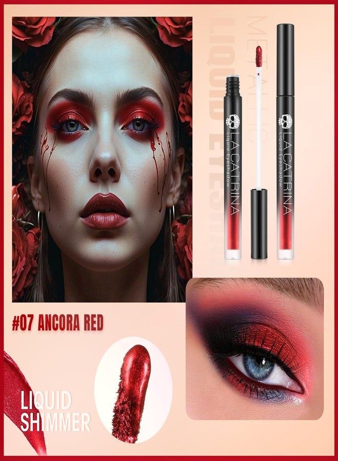 La Catrina Liquid Red Metallic Eyeshadow - High Pigment Quick-Drying Sparkly Red Gothic Eyeshadow for Sensitive Eyes, Long Last Burgundy Eye Shadow for Christmas, Party, Easy to Remove, Crease-proof & Vegan #07 - Image 2