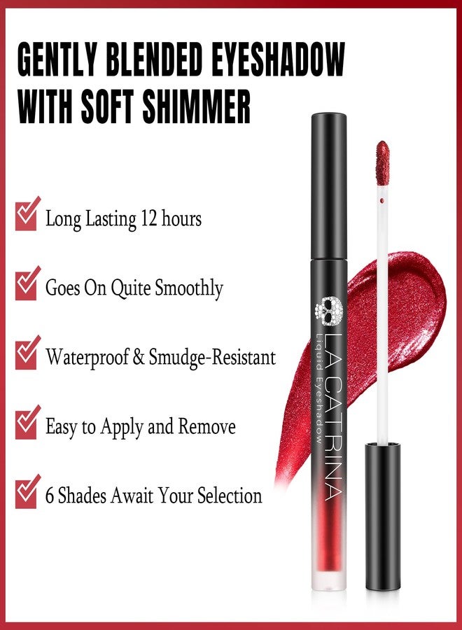 La Catrina Liquid Red Metallic Eyeshadow - High Pigment Quick-Drying Sparkly Red Gothic Eyeshadow for Sensitive Eyes, Long Last Burgundy Eye Shadow for Christmas, Party, Easy to Remove, Crease-proof & Vegan #07 - Image 4