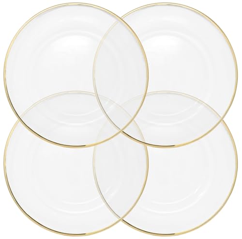 Ms Lovely Clear Glass Charger 13 Inch Dinner Plate With 0.5 CM Metallic Rim - Set of 4 - Gold - Image 1