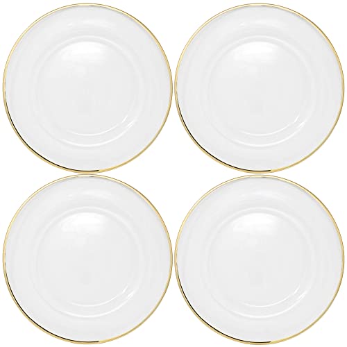 Ms Lovely Clear Glass Charger 13 Inch Dinner Plate With 0.5 CM Metallic Rim - Set of 4 - Gold - Image 4