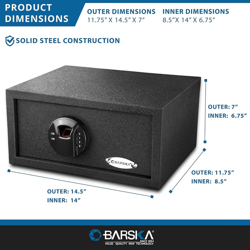 Barska Digital Keypad Biometric Fingerprint Security Home Safe Box  046 Cu Ft Compact - Image 3