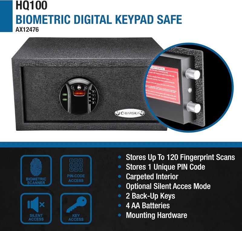 Barska Digital Keypad Biometric Fingerprint Security Home Safe Box  046 Cu Ft Compact - Image 5
