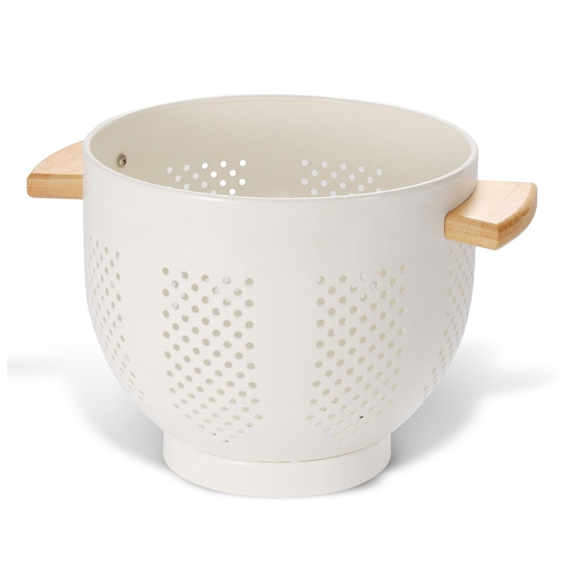 BeFare Metal Colander with Wood Handle and Stable Base, 5.5 Quart Powder Coated Steel Kitchen Strainer Basket for Draining Pasta, Vegetable and fruit,Cream - Image 1