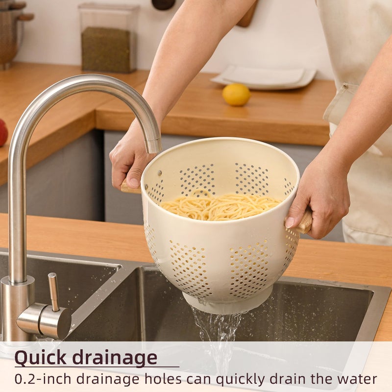 BeFare Metal Colander with Wood Handle and Stable Base, 5.5 Quart Powder Coated Steel Kitchen Strainer Basket for Draining Pasta, Vegetable and fruit,Cream - Image 3
