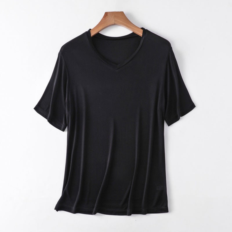 Yuyue Silk Short-Sleeved T-Shirt Men'S Summer Thin Loose Breathable Mulberry Silk Crewneck T-Shirt - Image 1