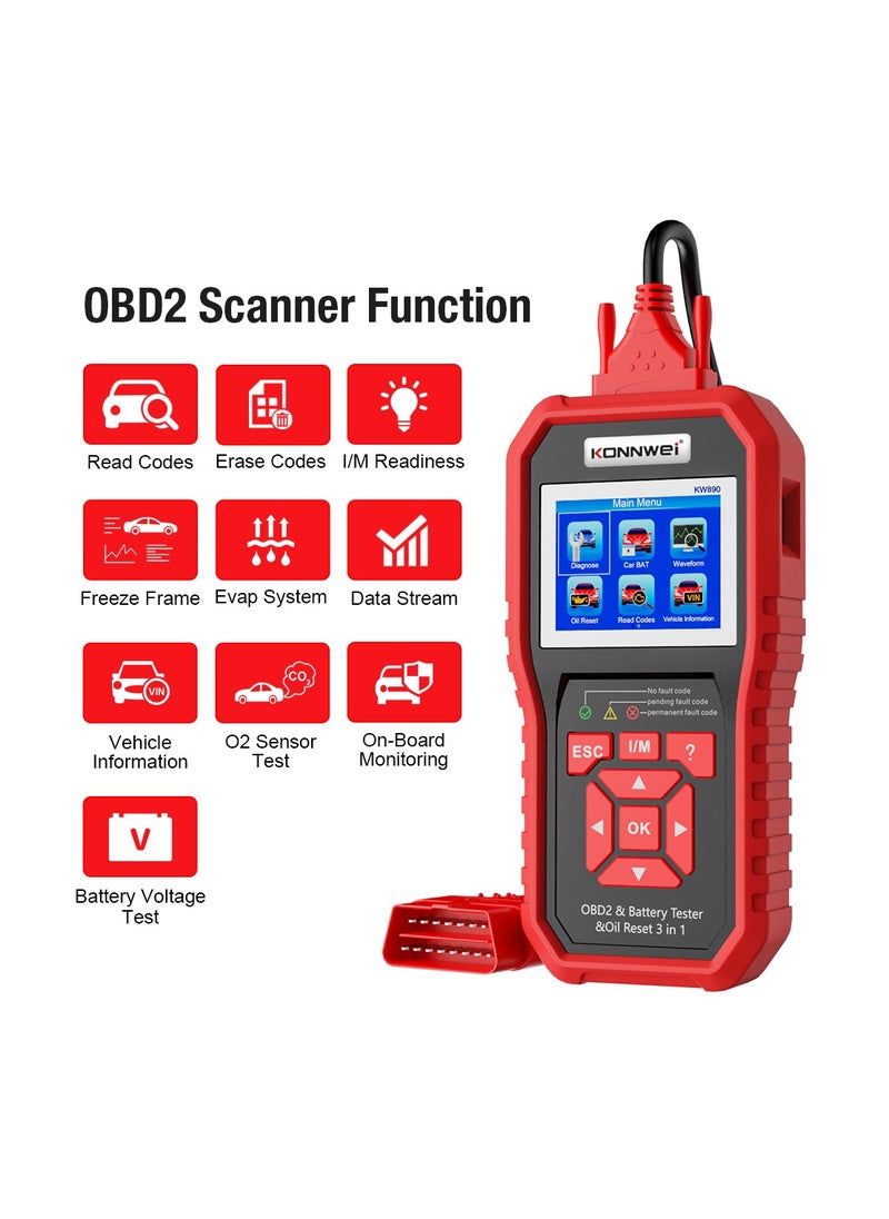 كونوي KW890 obd2 الماسح الضوئي سيارة المهنية السيارات رمز القارئ أداة تشخيص  - Image 3