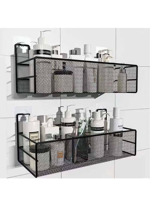 Rust-Proof Metal Mesh Shower Wall Shelf - No Drilling or Nails | Large Size 35 x 14 cm - Elegant Black Color N