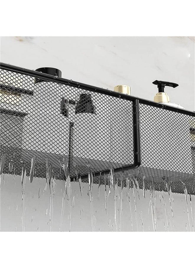 Rust-Proof Metal Mesh Shower Wall Shelf - No Drilling or Nails | Large Size 35 x 14 cm - Elegant Black Color N