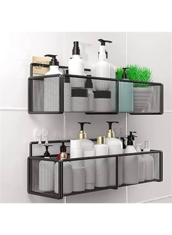 Rust-Proof Metal Mesh Shower Wall Shelf - No Drilling or Nails | Large Size 35 x 14 cm - Elegant Black Color N