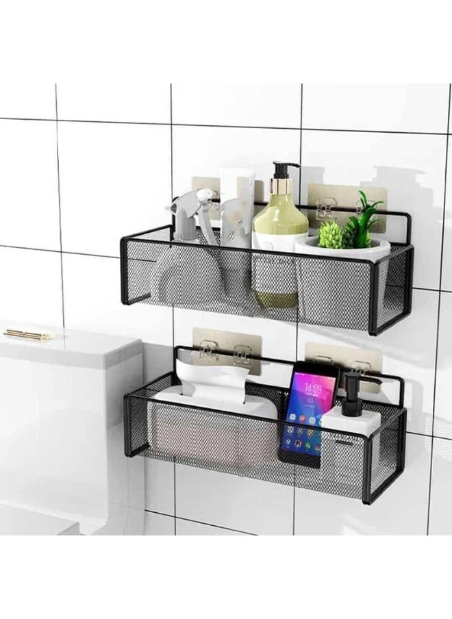 Rust-Proof Metal Mesh Shower Wall Shelf - No Drilling or Nails | Large Size 35 x 14 cm - Elegant Black Color N