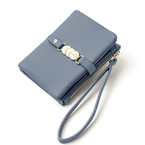 AOXONEL Womens Wallets Small Rfid Bifold Wristlet,Ladies Wallets for Card Coin,Change Purse with Wrist Strap (Blue) - Image 1