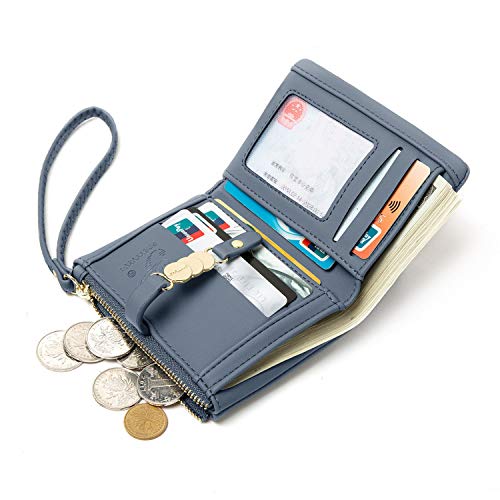 AOXONEL Womens Wallets Small Rfid Bifold Wristlet,Ladies Wallets for Card Coin,Change Purse with Wrist Strap (Blue) - Image 2