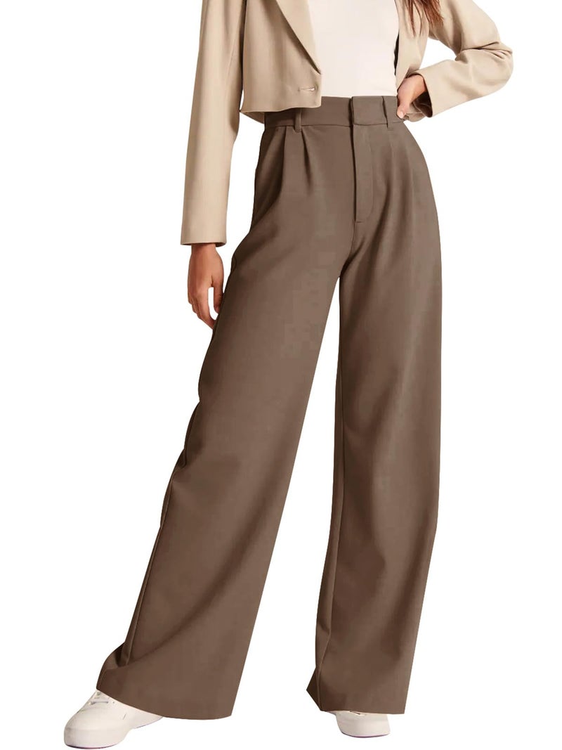 NIMIN Wide Leg Pants for Women Trendy Business Casual Pants Office Wear Petite Ladies Palazzo Trousers Pants with Pockets Tawny X-Small - Image 1