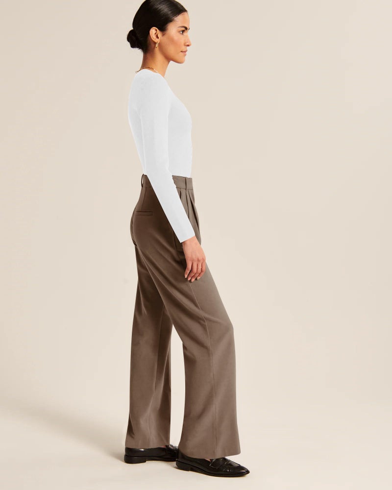 NIMIN Wide Leg Pants for Women Trendy Business Casual Pants Office Wear Petite Ladies Palazzo Trousers Pants with Pockets Tawny X-Small - Image 4