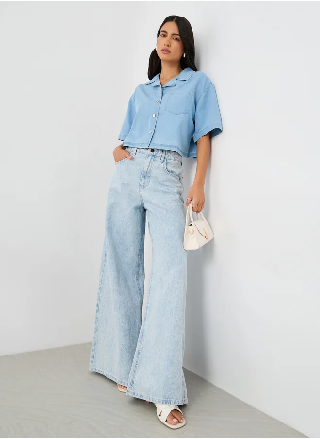 Styli Solid Notch Lapel Boxy Buttoned Top