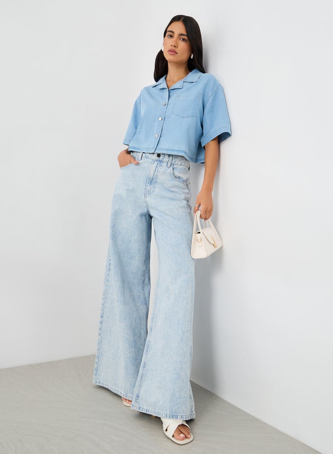 Styli Solid Notch Lapel Boxy Buttoned Top  - Image 2