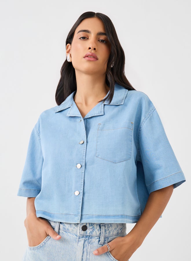 Styli Solid Notch Lapel Boxy Buttoned Top  - Image 3
