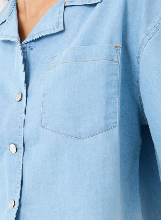 Styli Solid Notch Lapel Boxy Buttoned Top