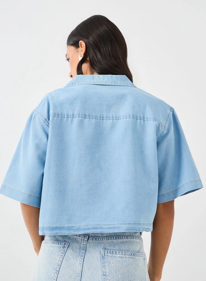Styli Solid Notch Lapel Boxy Buttoned Top
