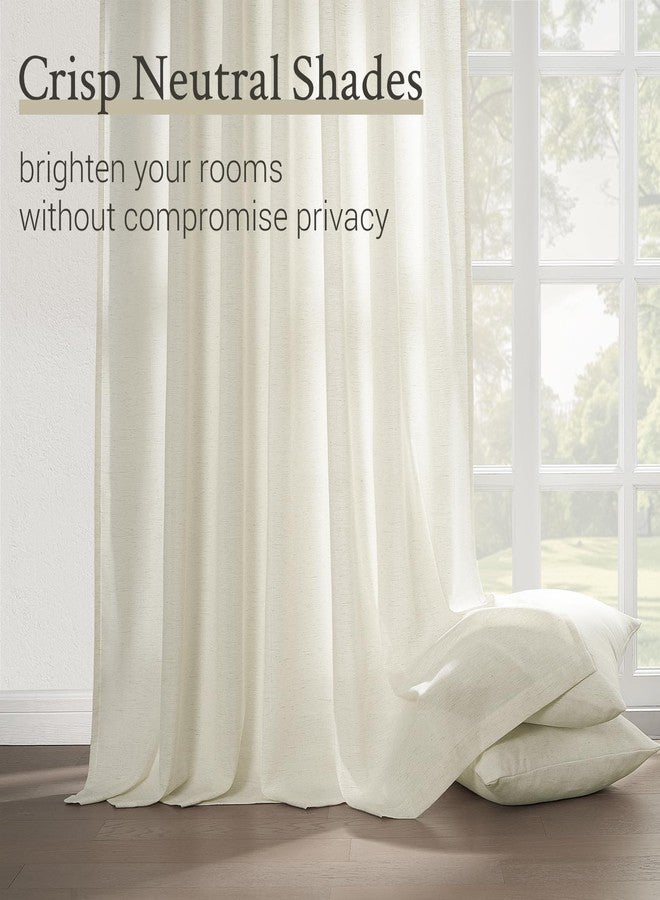 Topfinel 102 Inch Curtains 2 Panels Set,Two Pages Pinch Pleat Back Tab Linen Window Semi Sheer Privacy Thick Decorative Curtain Drapes for Living Room Bedroom,40x102 in Long,Ivory/Off White - Image 3