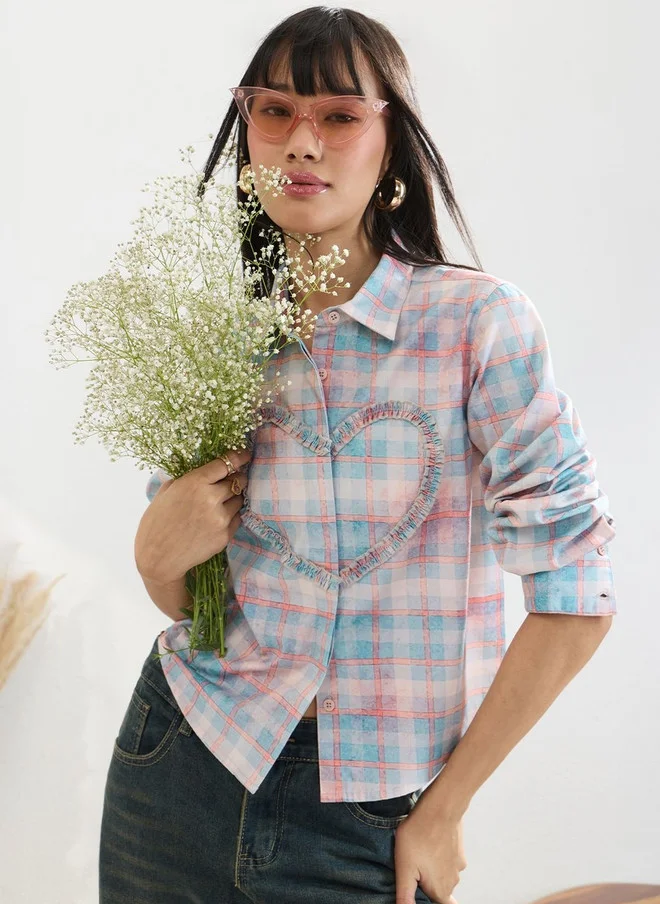 ذا سوليد ستور The Souled Store Women's Regular Fit Checked Pink Casual Shirt