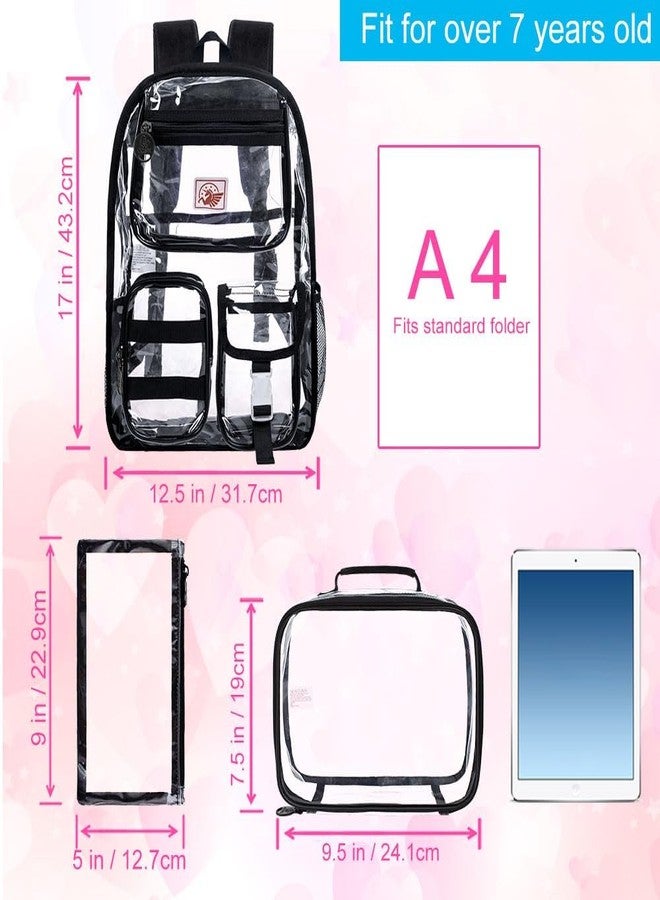 CCJPX Clear Backpack, Heavy Duty Transparent Bookbag for Girls Women, Cute School See Through Backpacks for Teens Elementary - Black - Image 3