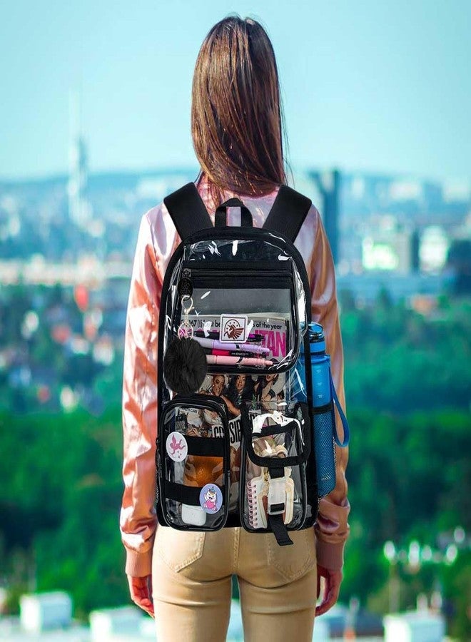 CCJPX Clear Backpack, Heavy Duty Transparent Bookbag for Girls Women, Cute School See Through Backpacks for Teens Elementary - Black - Image 2