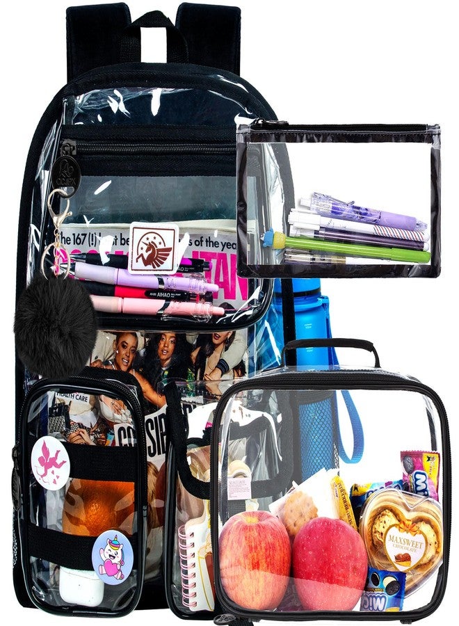 CCJPX Clear Backpack, Heavy Duty Transparent Bookbag for Girls Women, Cute School See Through Backpacks for Teens Elementary - Black - Image 1
