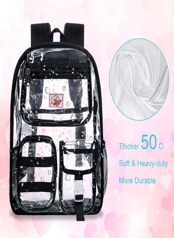 CCJPX Clear Backpack, Heavy Duty Transparent Bookbag for Girls Women, Cute School See Through Backpacks for Teens Elementary - Black - Image 4