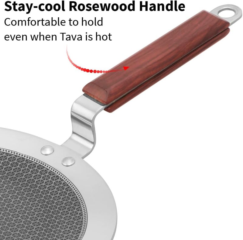 Hawkins 24 cm Paratha Tava - Triply Stainless Steel Nonstick Tawa with Rosewood Handle - Image 5