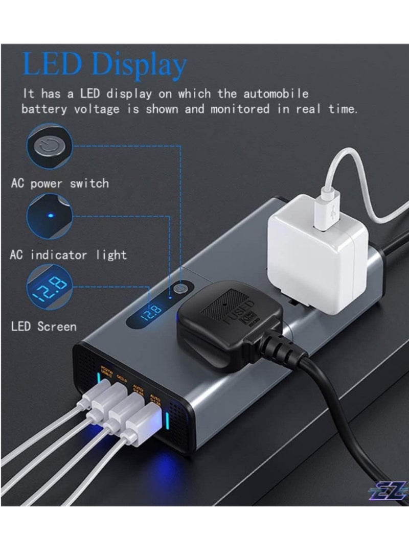 ELTRAZONE "200W Car Power Inverter: DC 12/24V to 220V AC with USB & Type-C Ports"  - Image 2