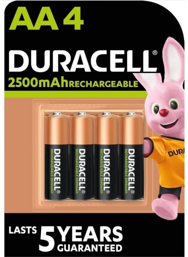 دوراسيل - بطاريات قابلة لإعادة الشحن AA 2500mAh DX1500 NiMH 1.2V طاقة تدوم طويلاً 5 سنوات - عبوة من 4 بطاريات - عمر افتراضي 5 سنوات - Image 1