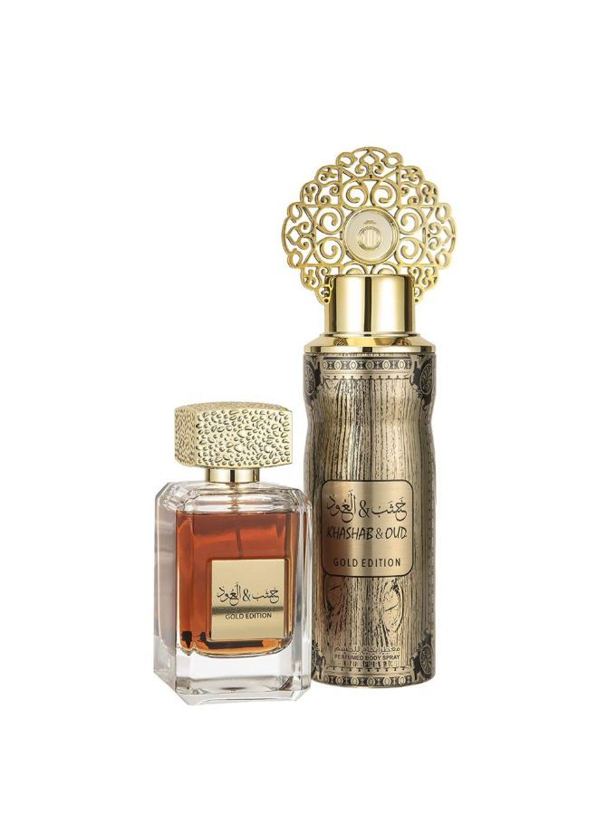 Khashb Oud Gold Perfume Gift Set For Unisex Eau De Parfum 100 Ml and Deodorant 200 Ml